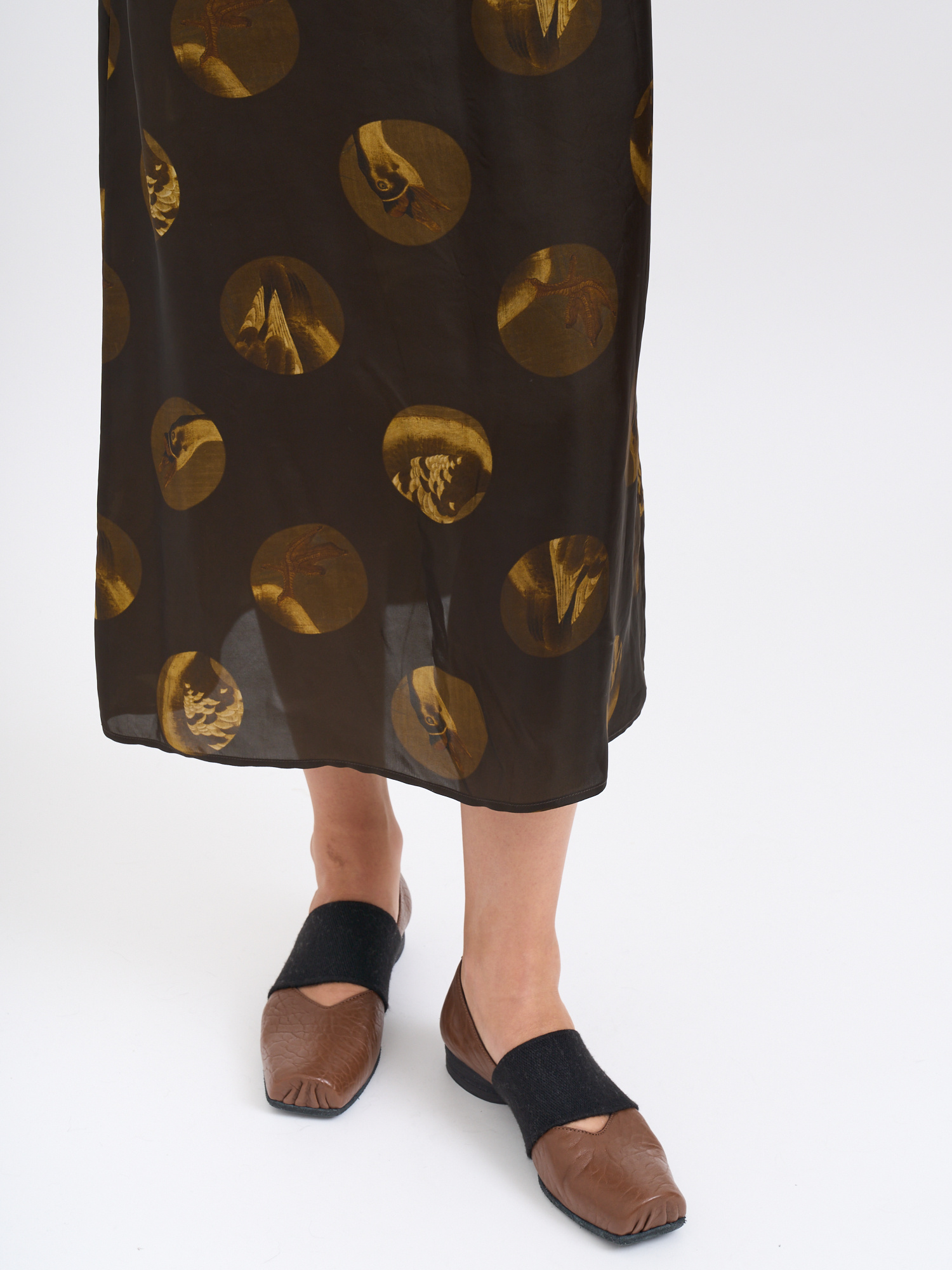 Uma Wang Anaya Brown Sleeveless Dress With Round Neck And All-over Motif In Viscose Blend Woman In Multi