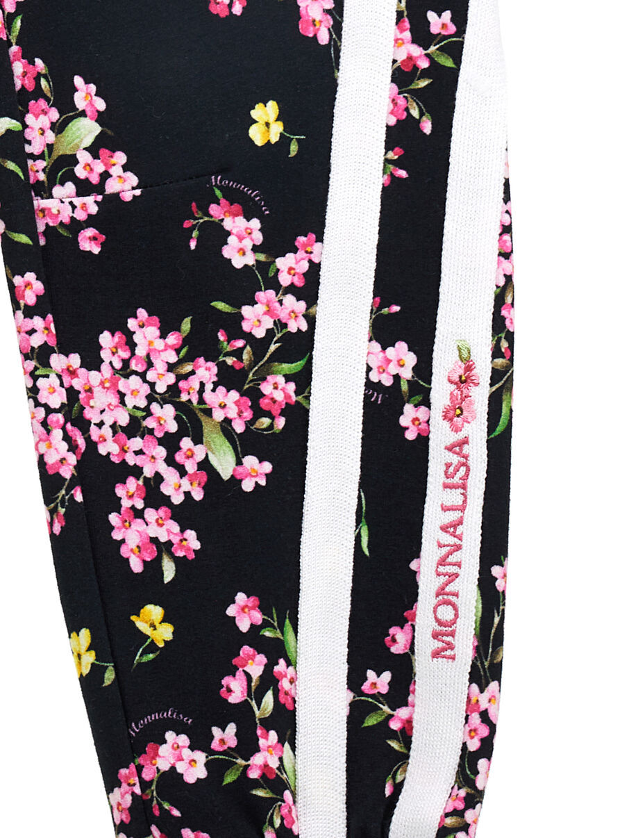 Monnalisa Flower Scraping Jogging Pants In Black