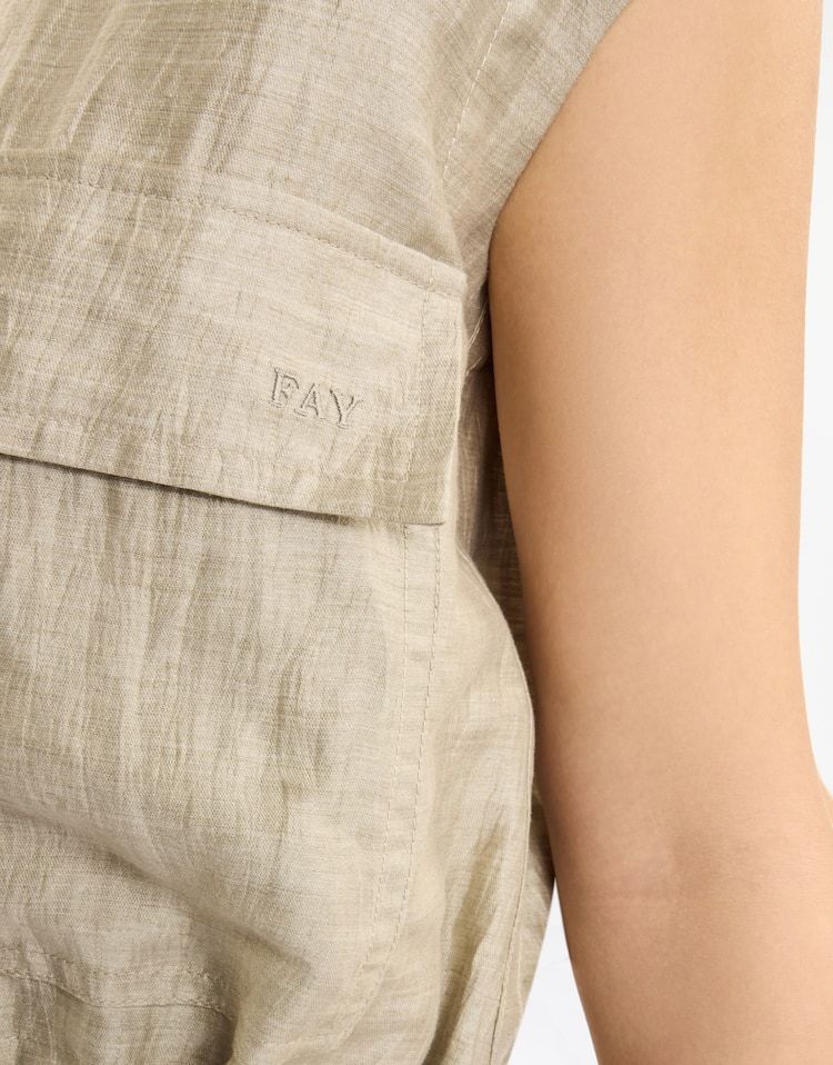 Fay Crop Sleeveless Shirt With Drawstring In Nude
