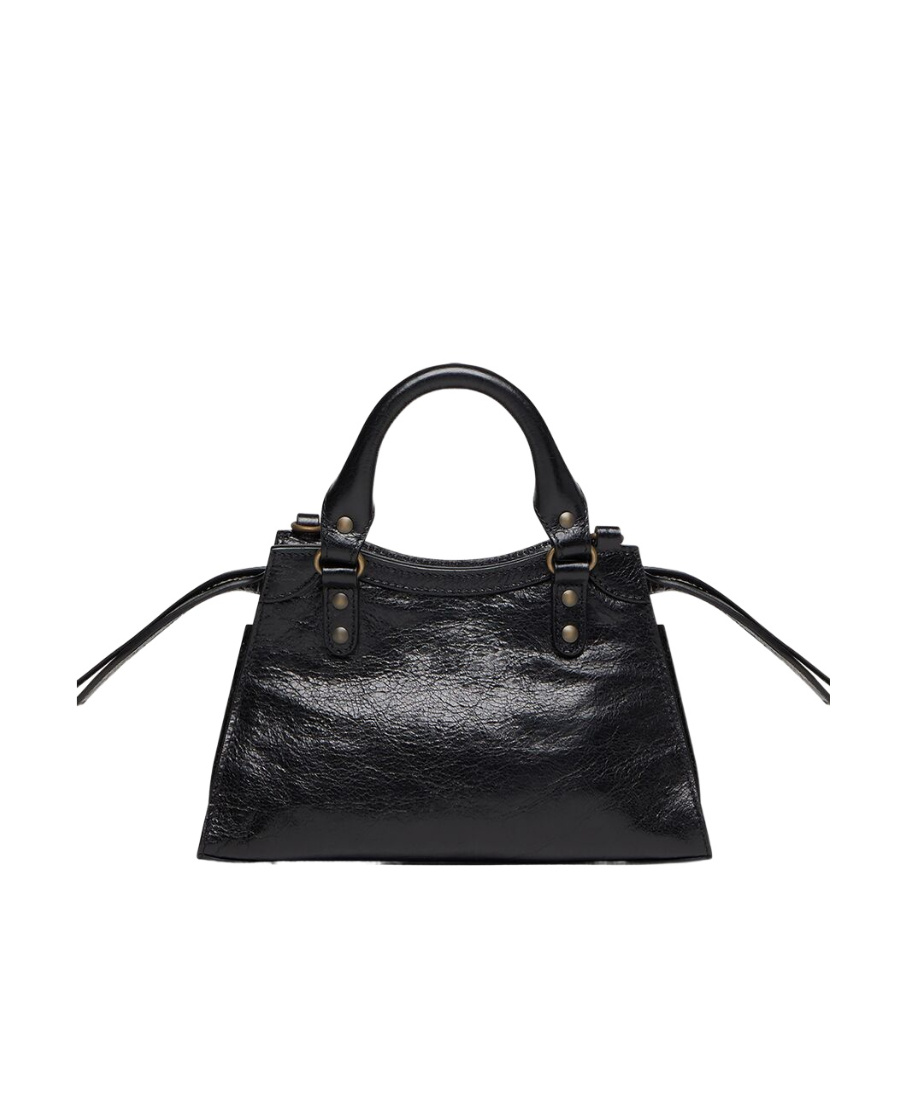 Balenciaga Green Leather Shoulder Handbag With Magnetic Closure And Metal Details In Black