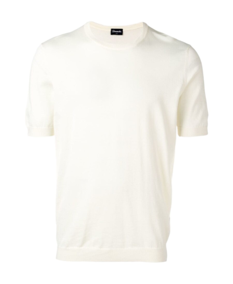 Drumohr Textured Short-sleeve Top With Classic Crew Neckline In White