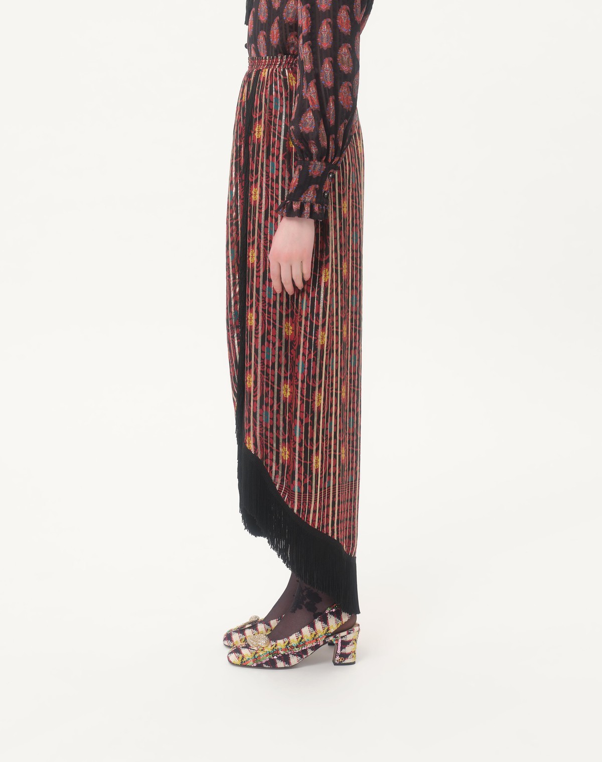 Valentino Lamé Midi Skirt With Apres L'hiver Print In Brown