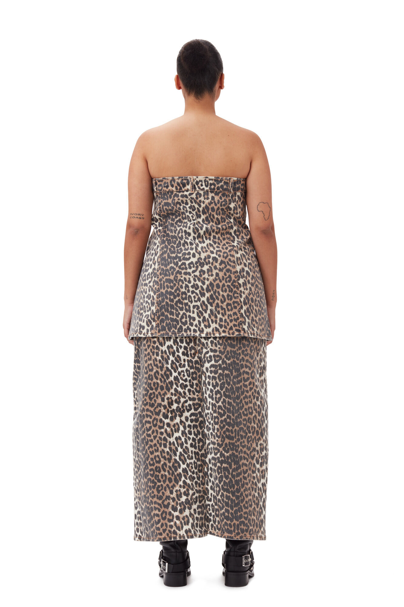Ganni Leopard-print Strapless Organic-cotton Top In Black