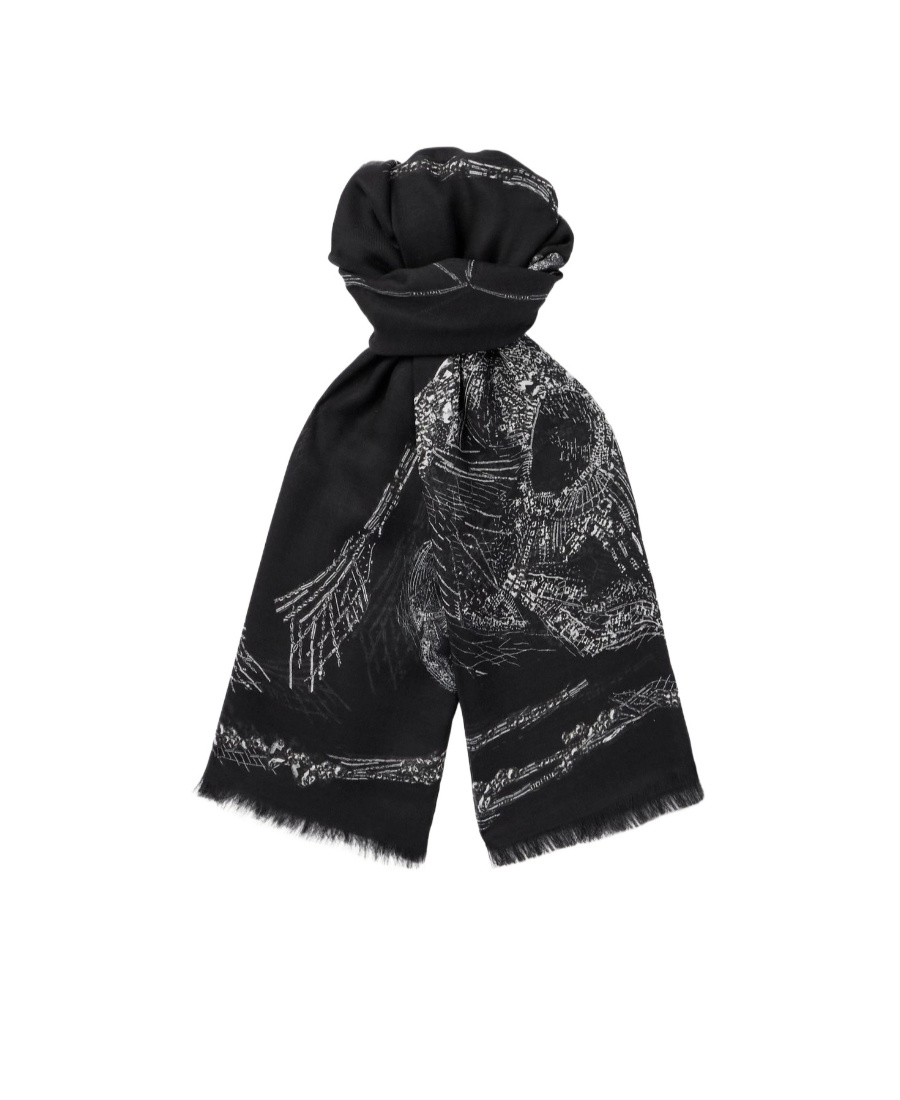 Alexander Mcqueen Crystal Skull-intarsia Scarf In Black