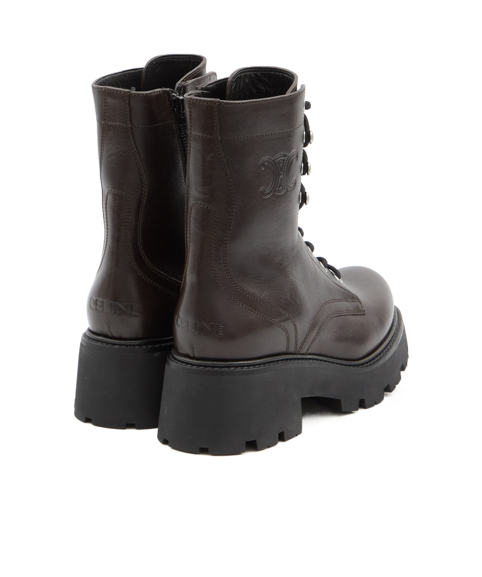Celine Lacing Short Boots In Brown