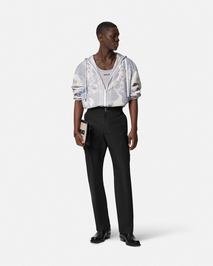 Versace Informal Pant Light Cotton Gabardine Fabric And Stamp Embroidery Clothing In Black