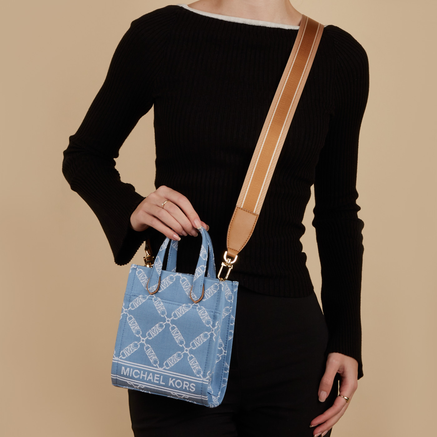 Shop Michael Kors Gigi Extra Small Denim Tote Bag In Blue