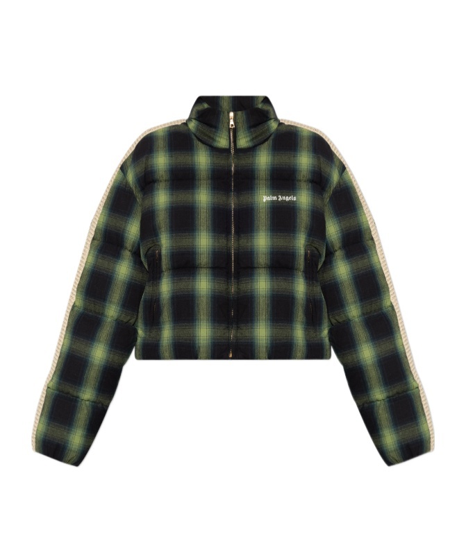 Palm Angels Check-pattern Puffer Jacket In Green