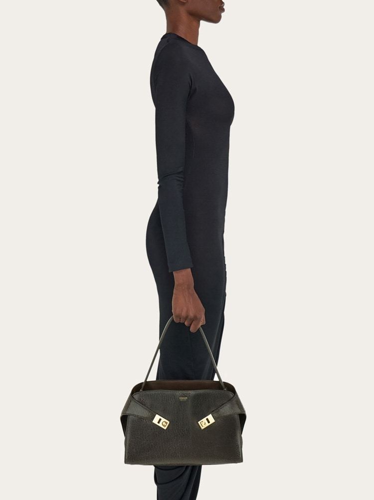 Ferragamo Medium Hug Gancini-buckles Shoulder Bag In Brown