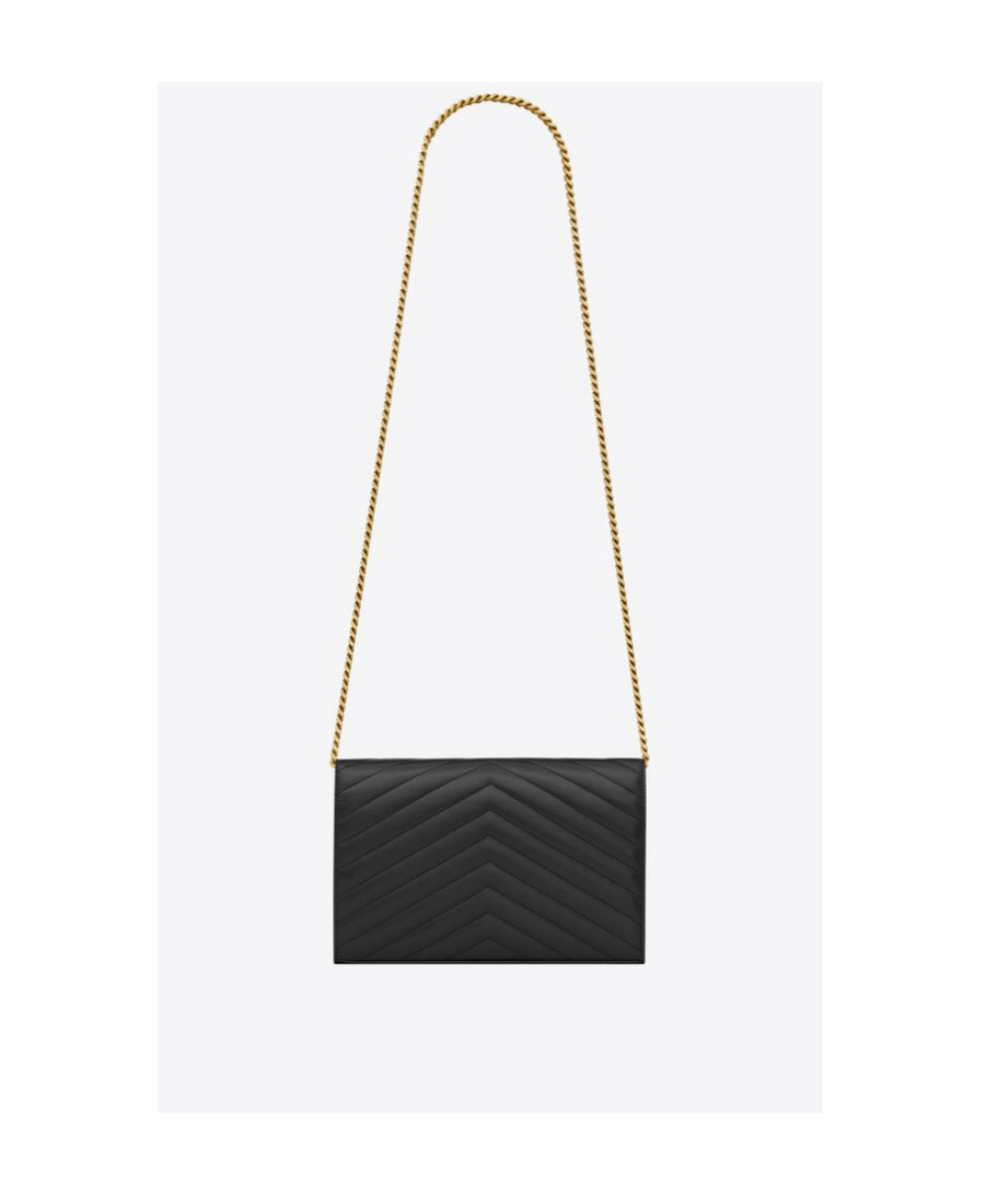 Saint Laurent Cassandre Envelope Leather Chain Wallet In Green