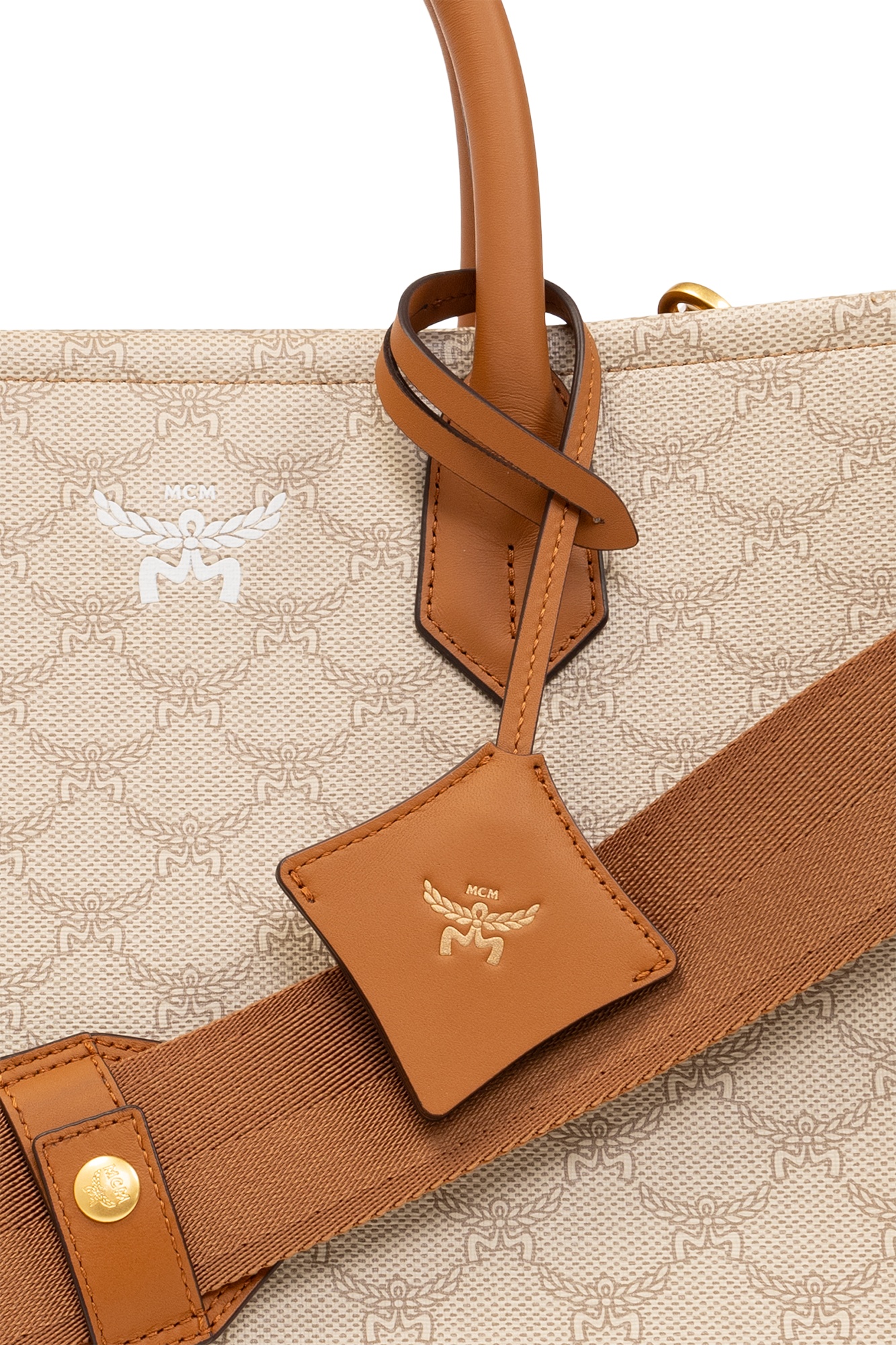 Mcm Himmel Lauretos Logo Detailed Medium Tote Bag In Nude