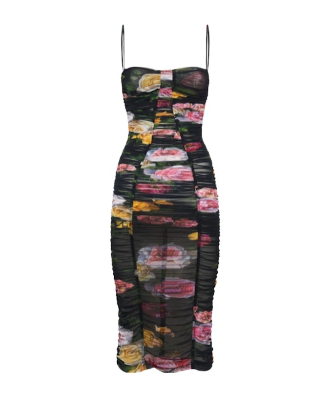 Dolce & Gabbana Paneled Ruched Floral-print Tulle Dress