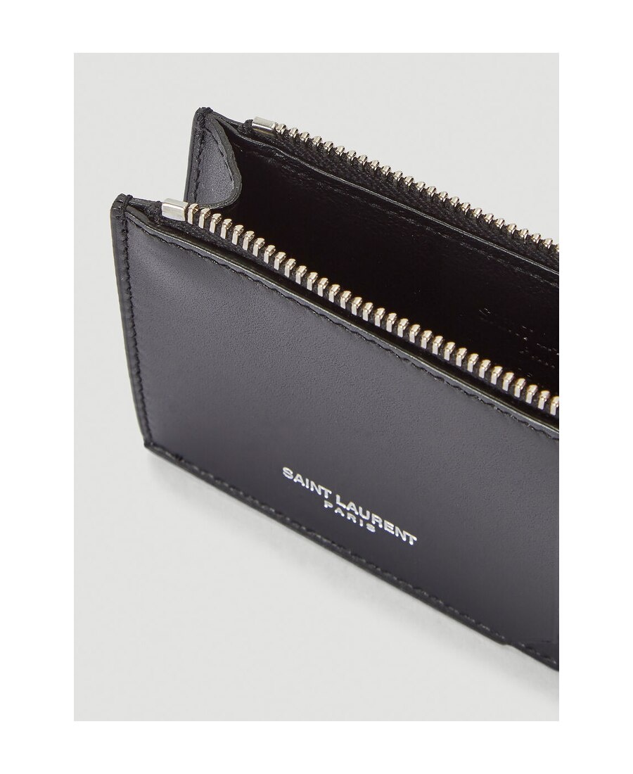 Saint Laurent Fragments Logo Embossed Cardholder In Black