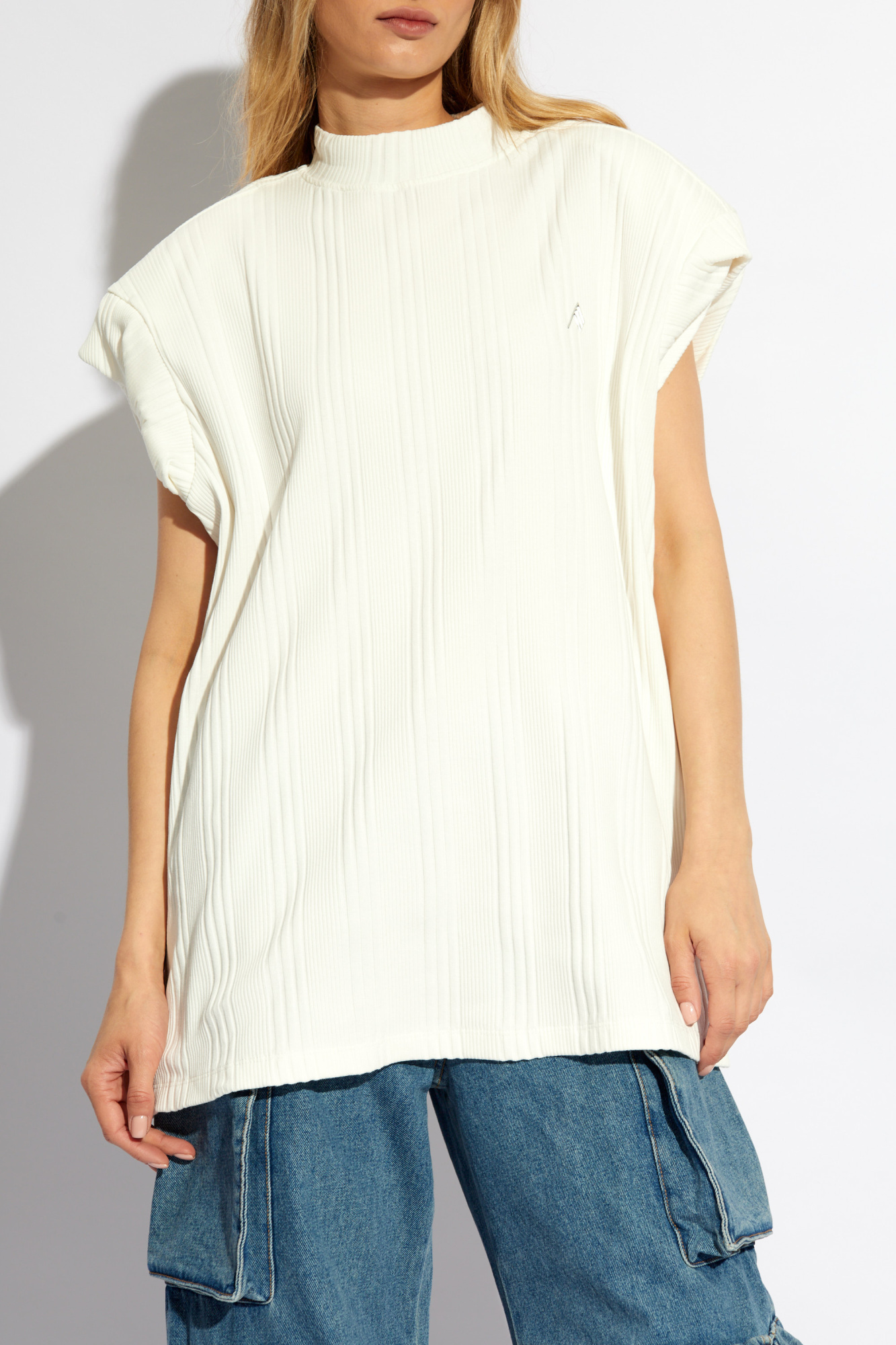 Attico Ivory Logo-raised Ribbed Top In White