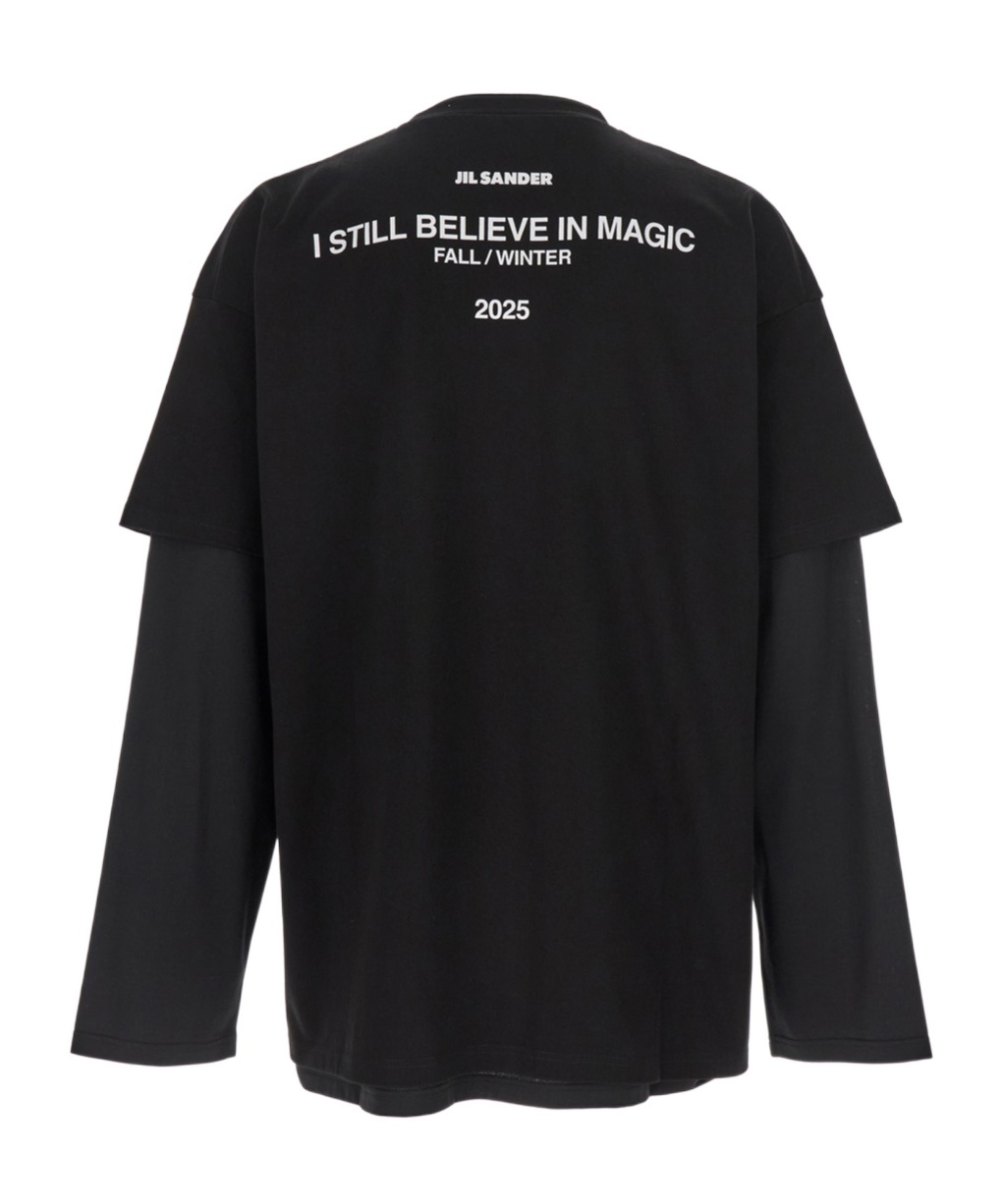 Jil Sander Black Crewneck T-shirt With Logo Lettering On The Rear And Layered Design