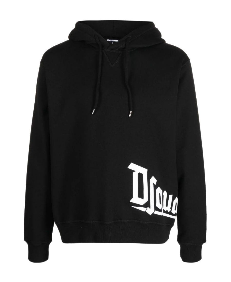 Dsquared2 Cotton Hoodie With Gothic Print Logo In Black