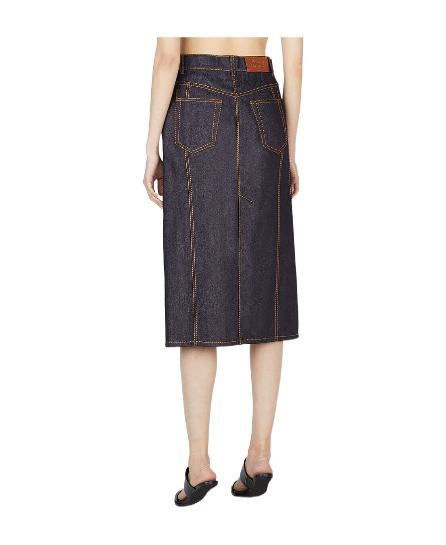 Shop Alexander Mcqueen Contrast-stitching Denim Midi Skirt In Black