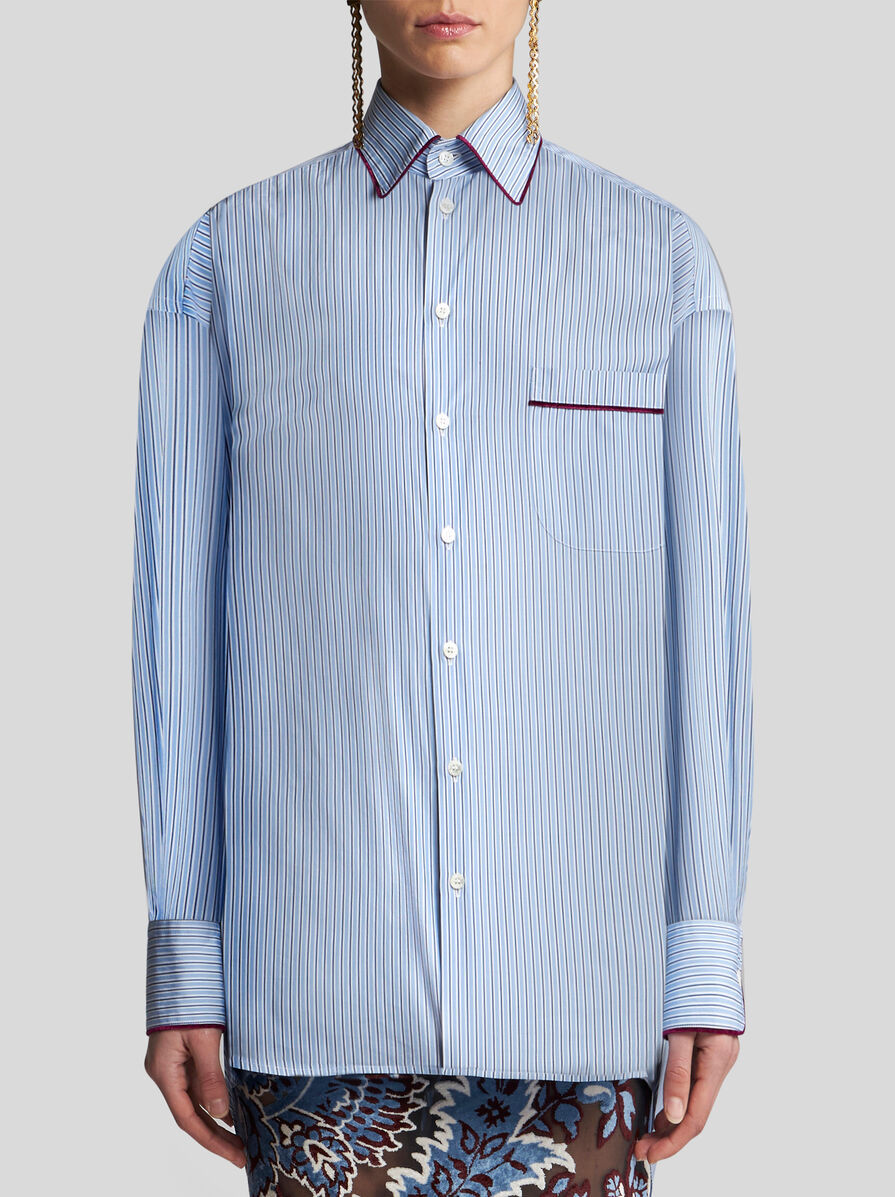 Etro Striped Long-sleeved Shirt In Blue
