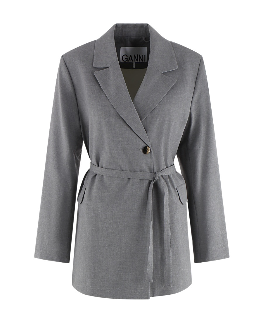 Ganni Tie A Suit Coat In Gray