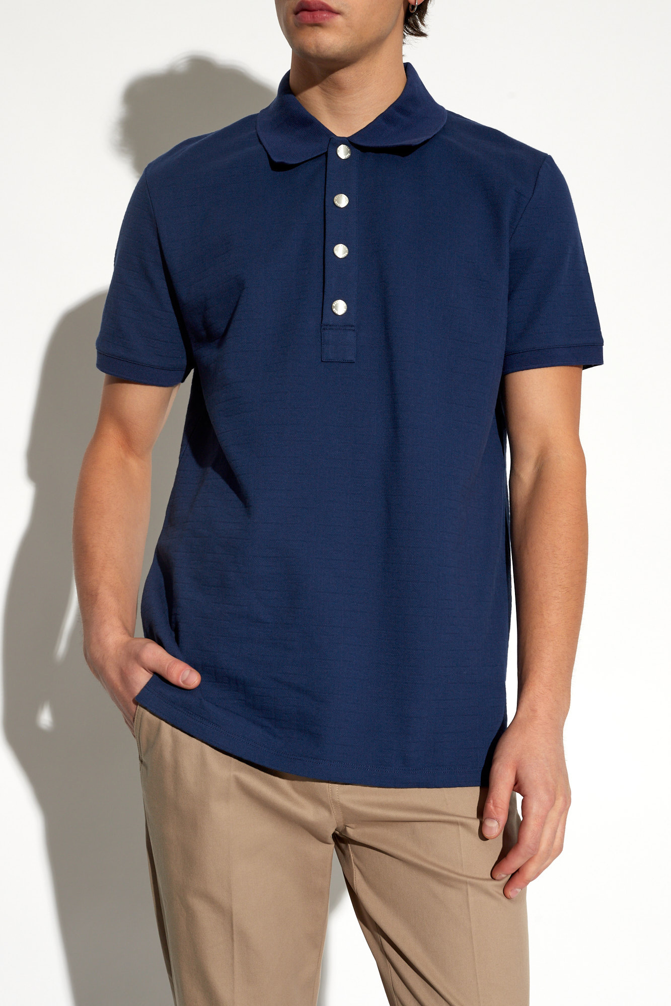 Balmain Monogram-jacquard Cotton Polo Shirt In Blue