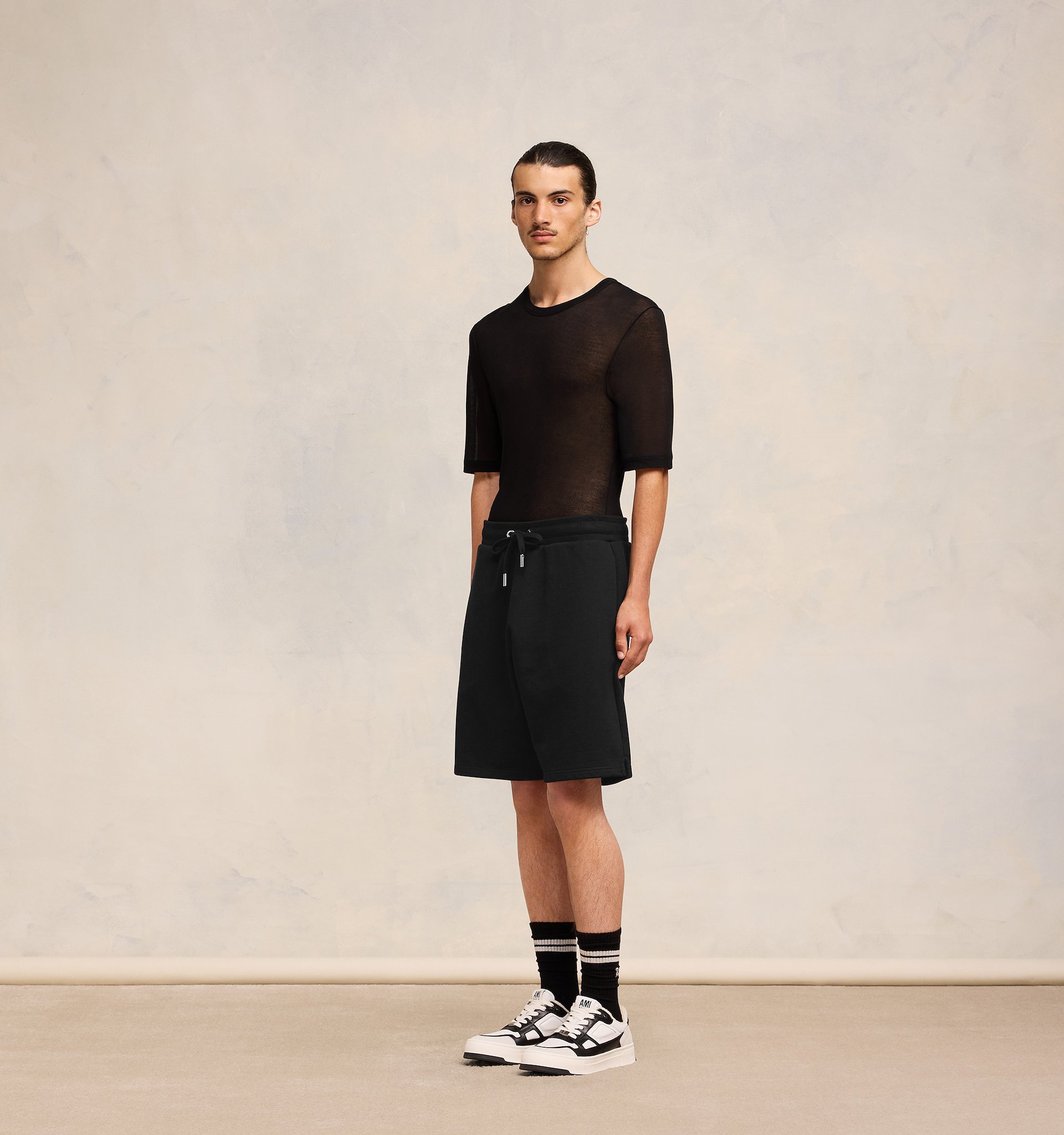 Ami Alexandre Mattiussi Ami Paris Ami De Coeur Logo Embossed Drawstring Shorts In Black