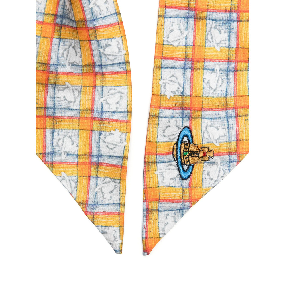 Vivienne Westwood Yellow Scrunchie With Check Motif With Orb All-over And Orb Patch On The Front In Amber Yellow