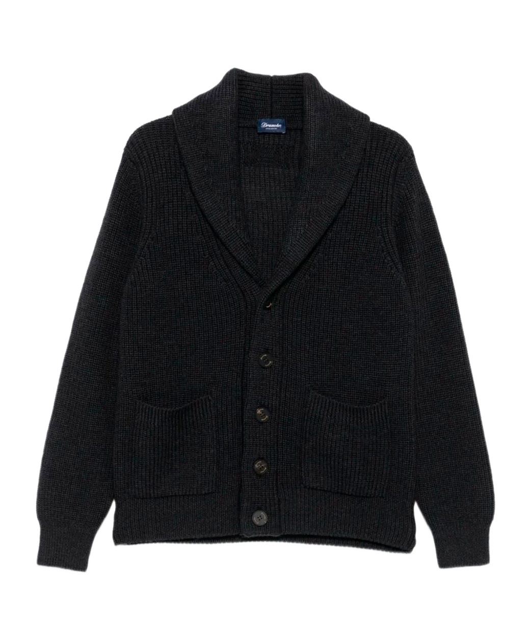 Drumohr Shawl-collar Patch-pocket Cardigan In Black