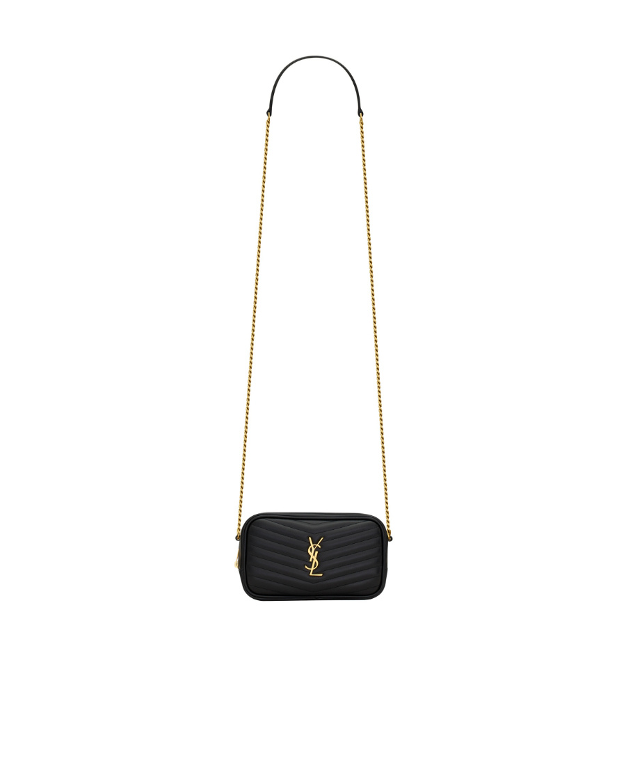 Saint Laurent Mini Cassandre Patent Camera Bag In Black