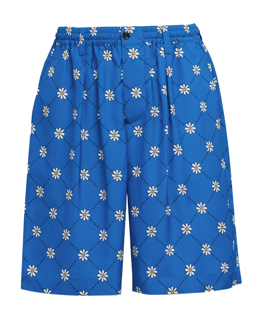 Marni Daisy-print Track Shorts In Blue