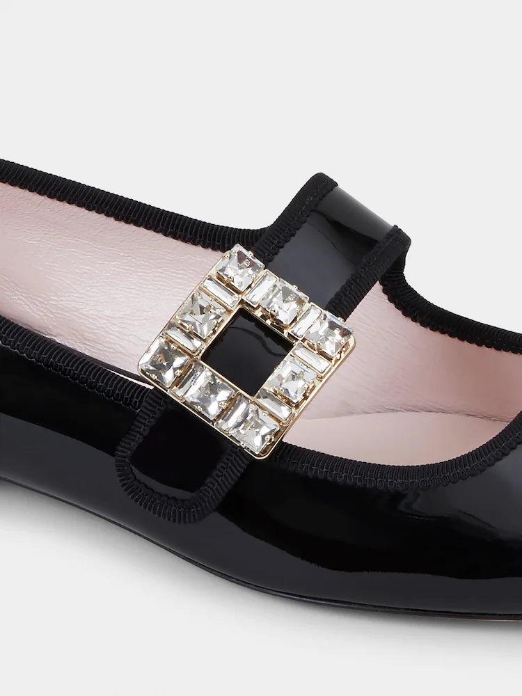 Roger Vivier Très Vivier Strass Babies Crystal-embellished Patent-leather Ballet Flats In Black