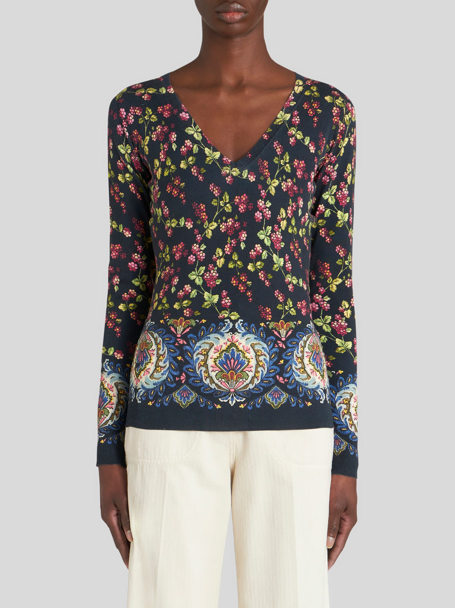Etro Floral-print Knitted Top In Black