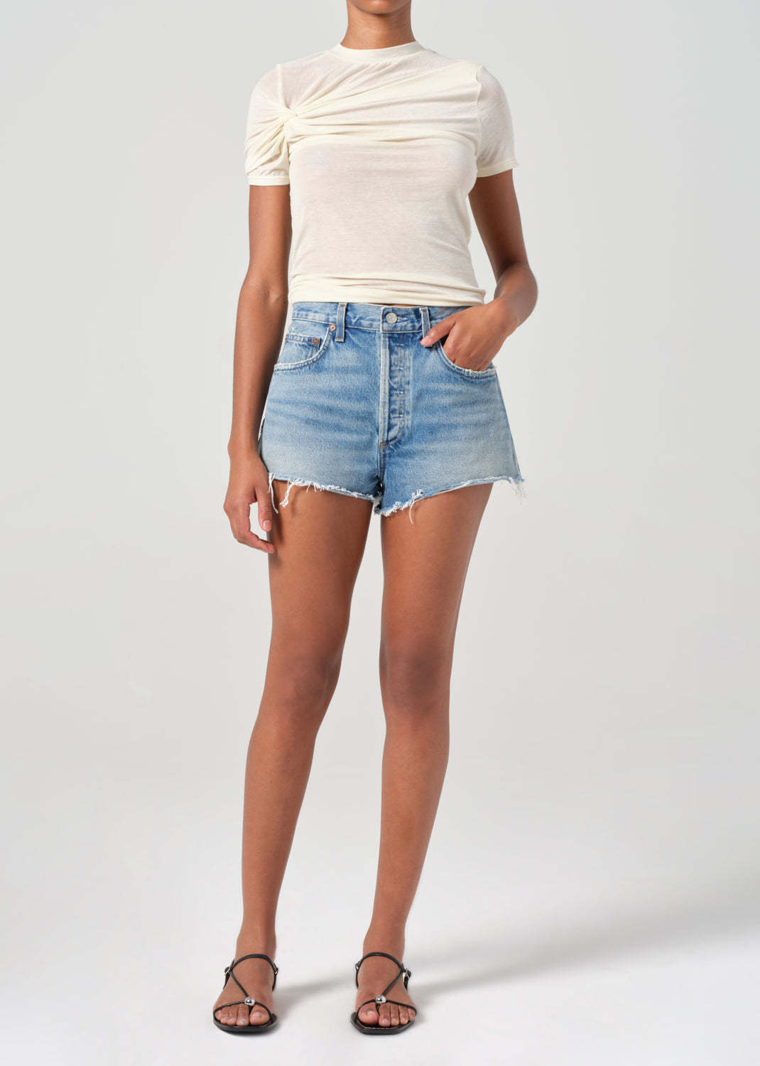 Shop Agolde Denim Shorts With Belt Loops