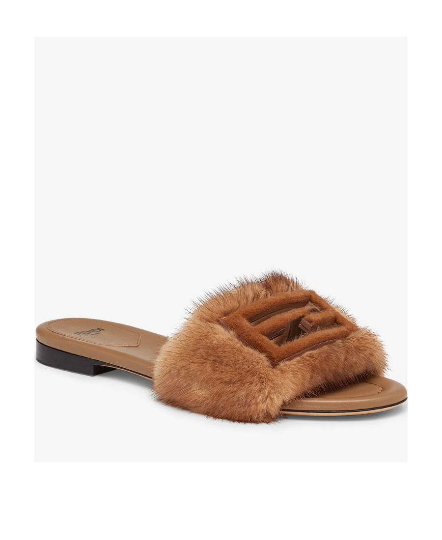 Fendi Signature Round-head Flat Open-toed Sandals In Brown