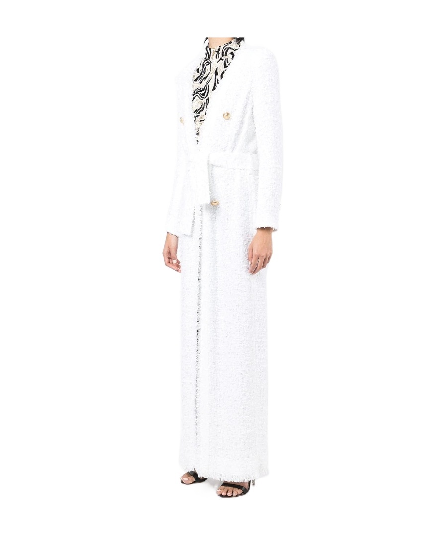Balmain Tweed Coat With Girdle In White