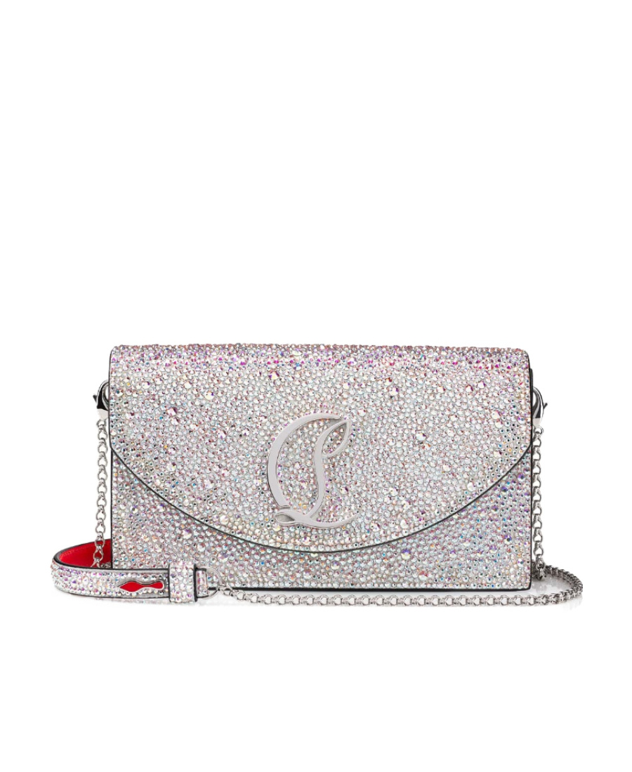 Christian Louboutin Loubi54 Small Glitter Chain Shoulder Bag In Gray