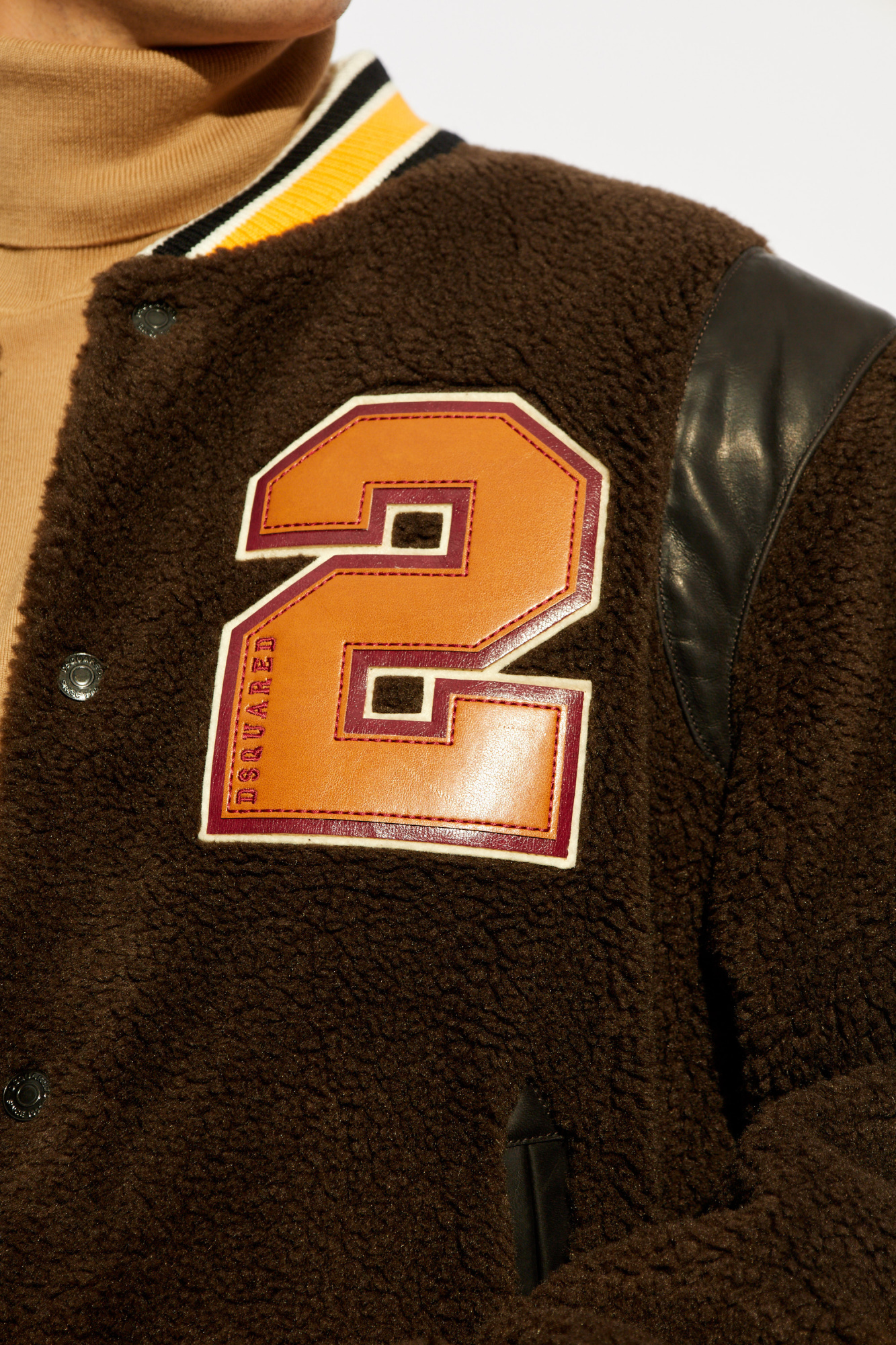 Dsquared2 Bear's Varsity Shearling Bomber Jacket In Brown