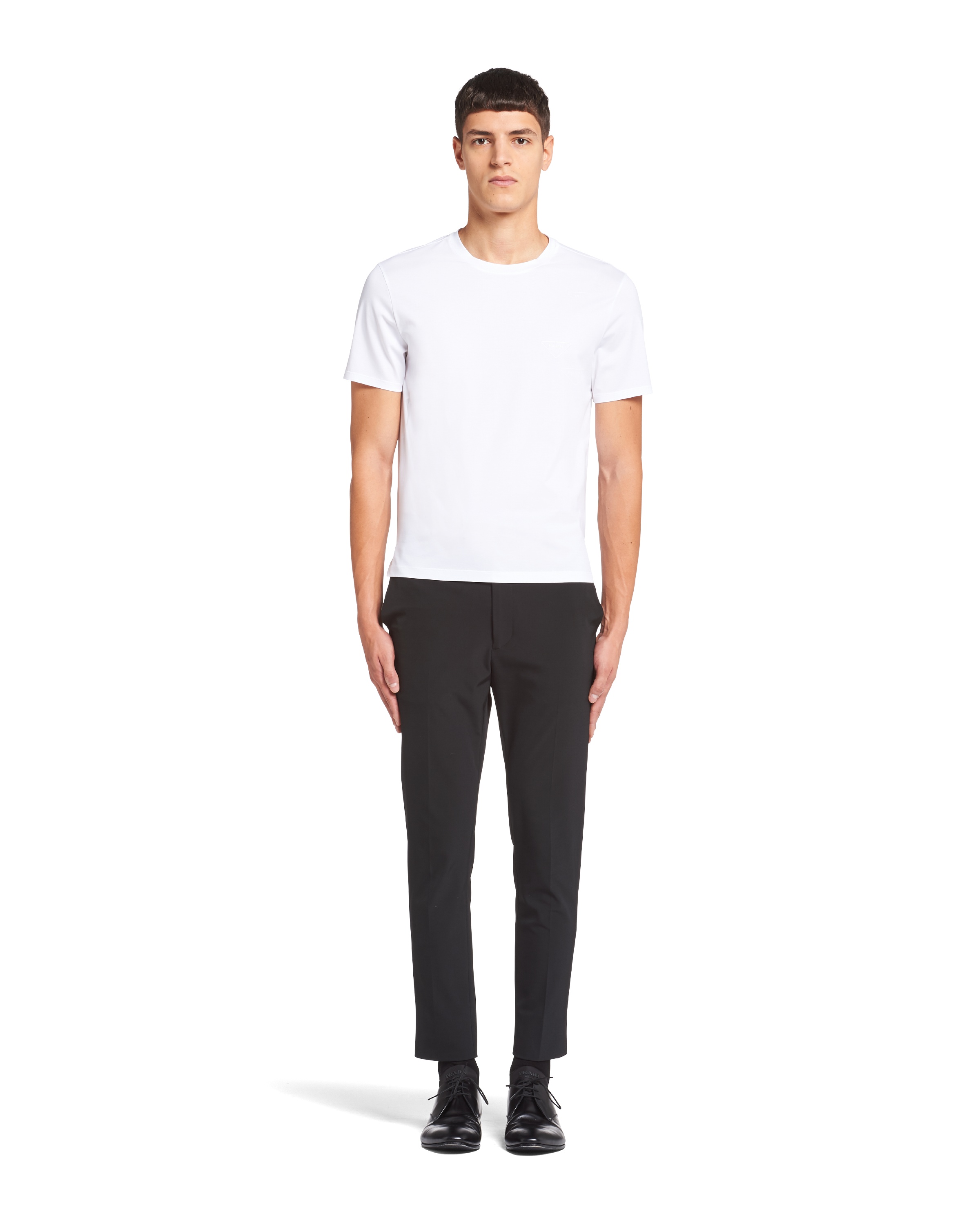 Prada Mens White Logo-embroidered Slim-fit Stretch-cotton T-shirt Xl In White