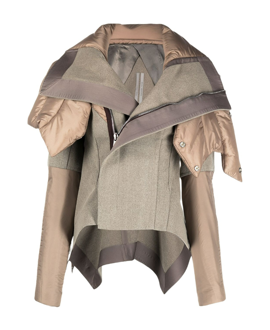 Rick Owens Spliced Large Profile Collar Jacket In Gray