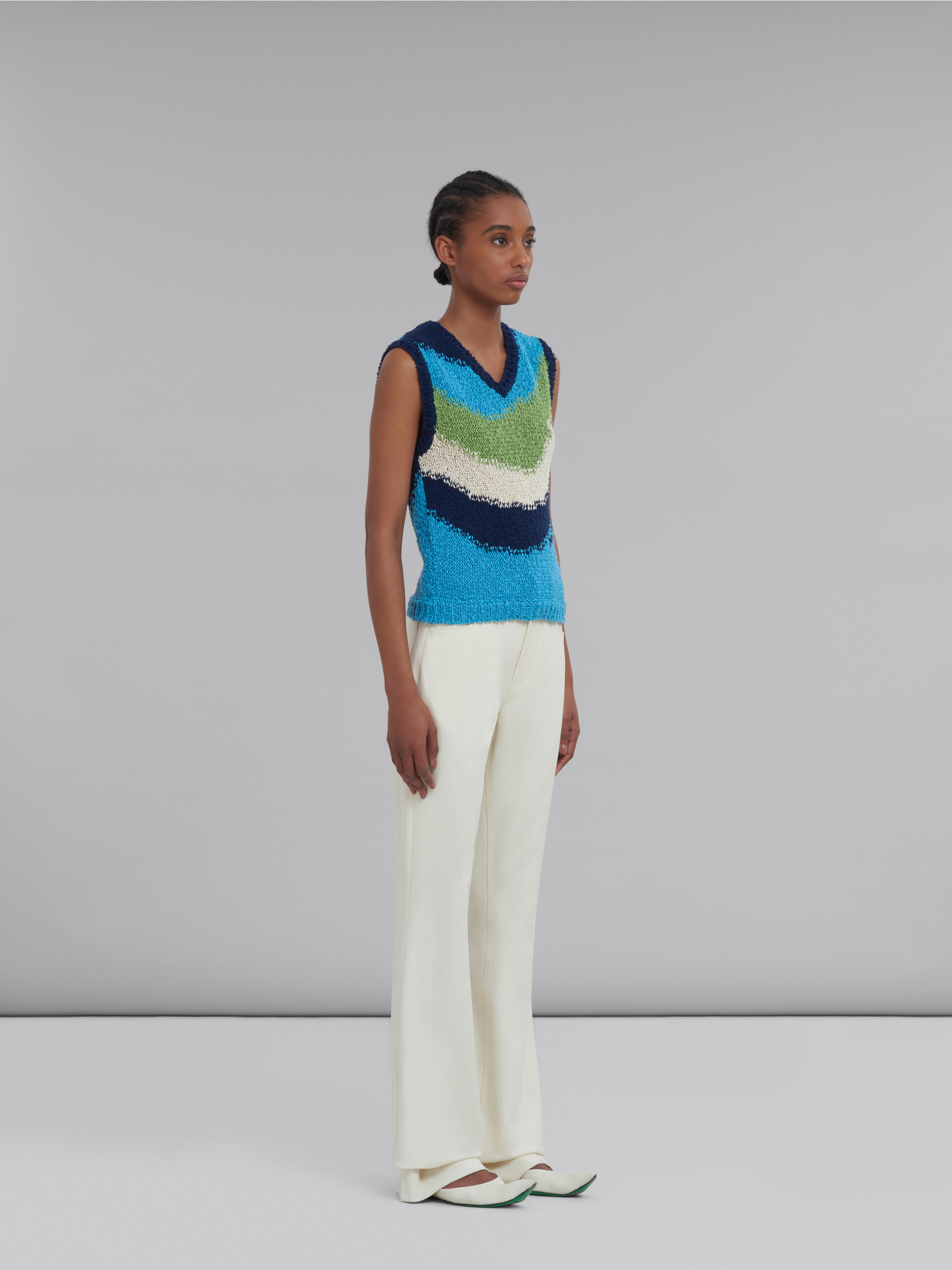 Marni Wavy Striped Knitted Vest In Blue
