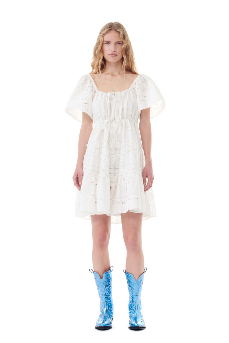 Ganni White Broderie Anglaise Layer Dress In White