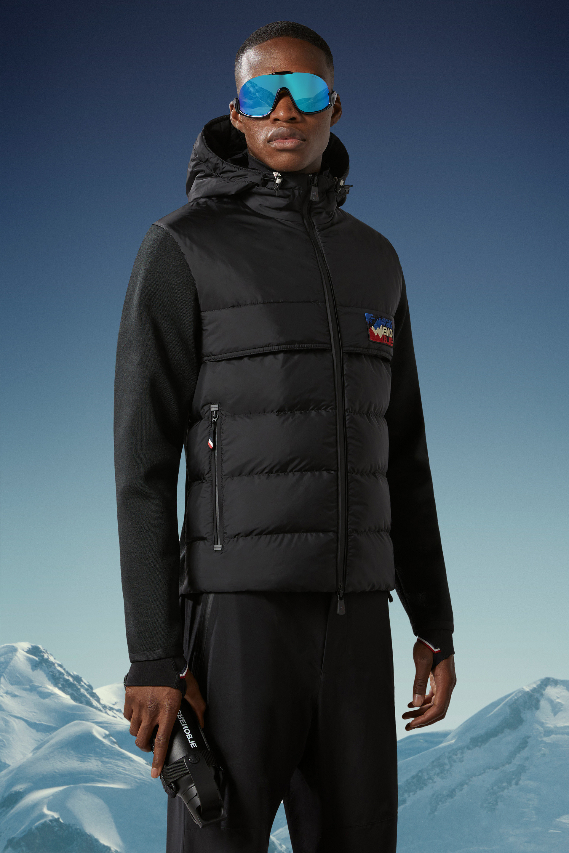 Moncler Quilted-panel Hooded Cardigan In Black