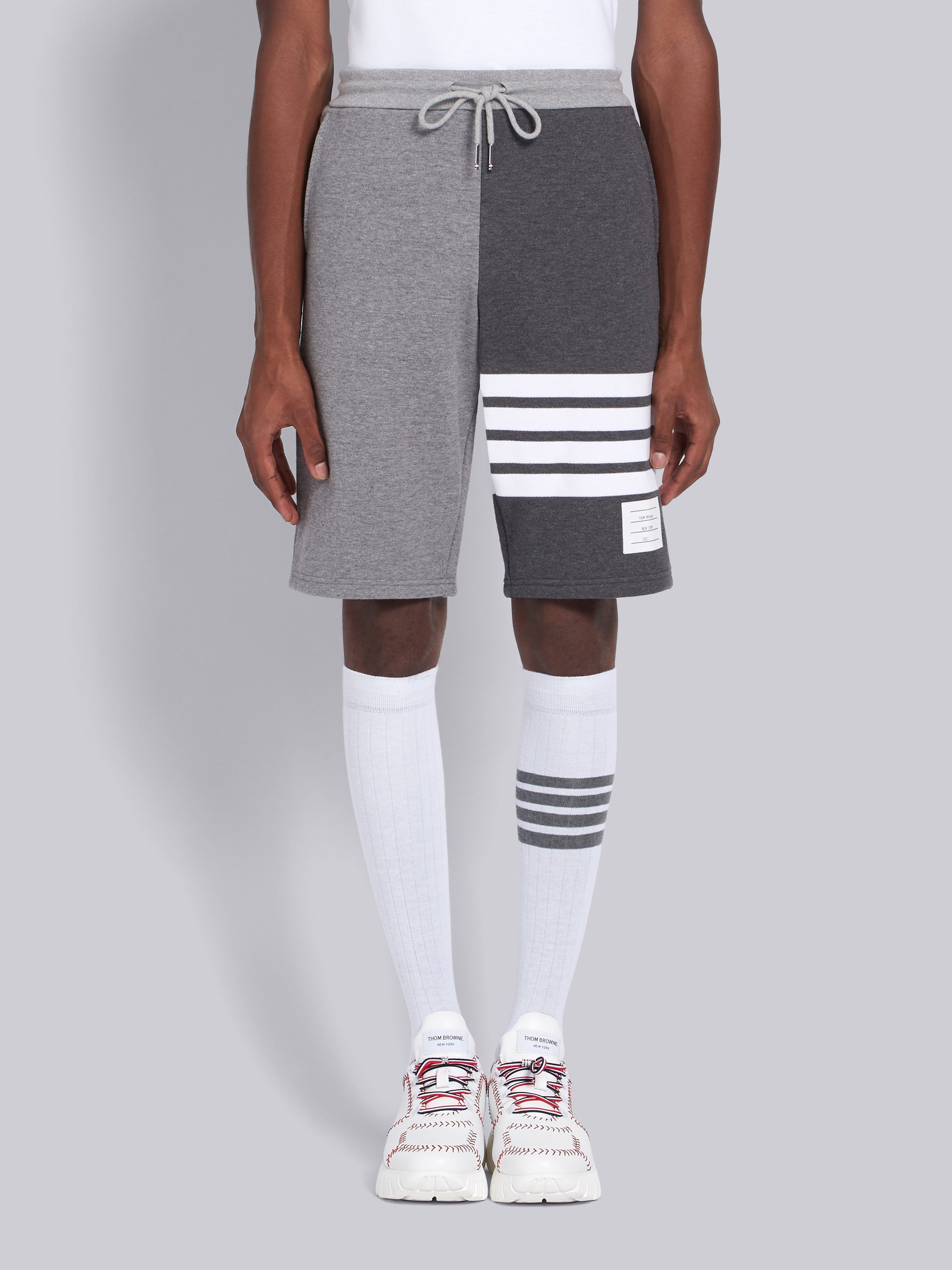 Thom Browne 4-bar Striped Sports Shorts With Drawstring Waist In Gray
