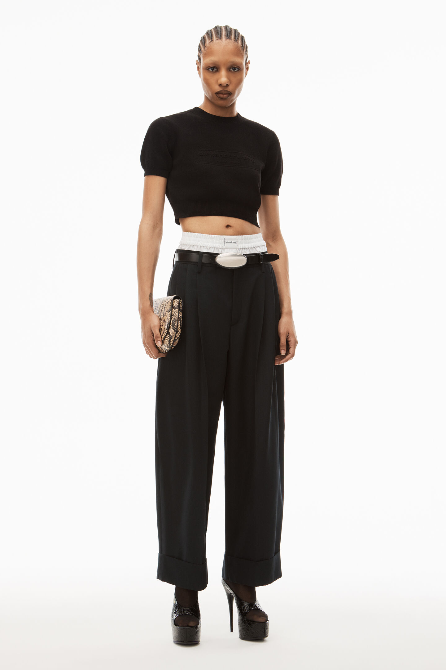 Alexander Wang Cotton-blend Chenille Cropped Pullover With Logo In Black