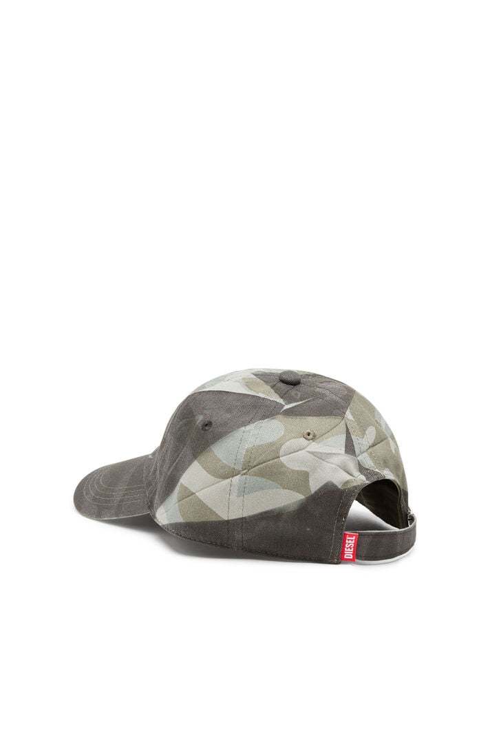 Diesel Creased Print Camouflage Baseball Cap In Gray/green