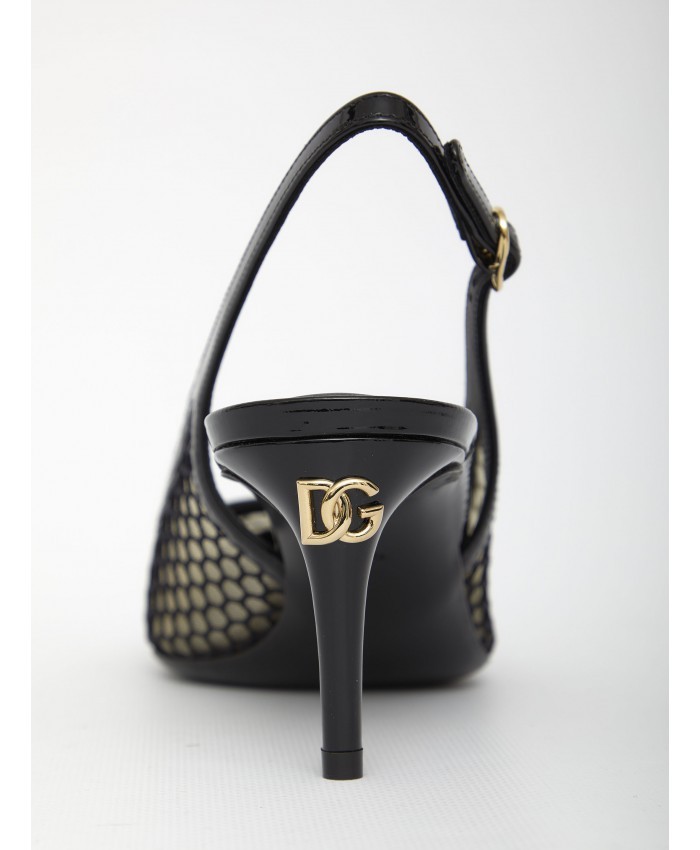 Dolce & Gabbana Vernice Patent Leather-trimmed Mesh Slingback Pumps In Black