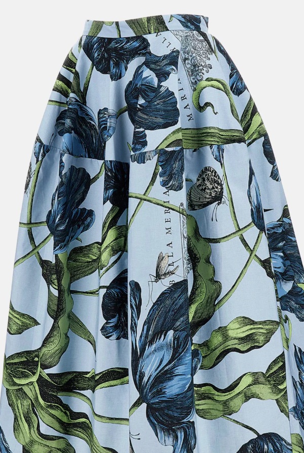 Erdem Tulip-print Midi Skirt In Blue