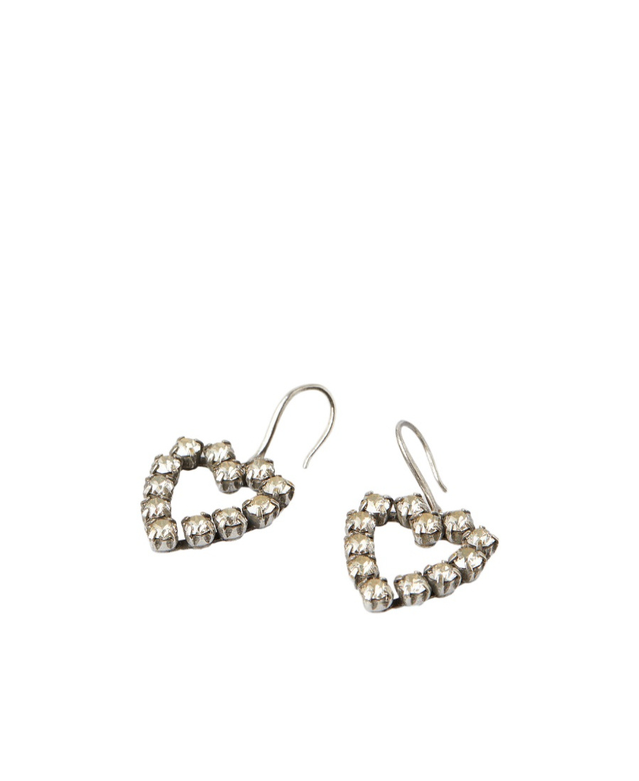 Saint Laurent Rhinestone Open Heart Earrings In Metal In Metallic