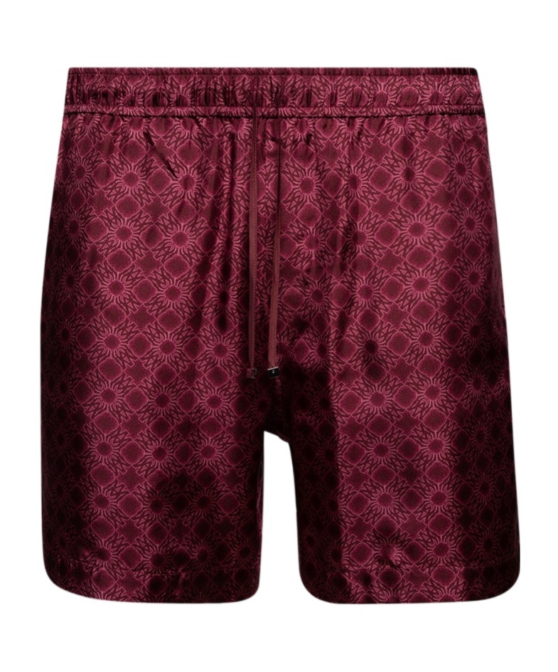 Amiri Mens Quad Graphic-print Silk Bowling Shorts Wine In Red