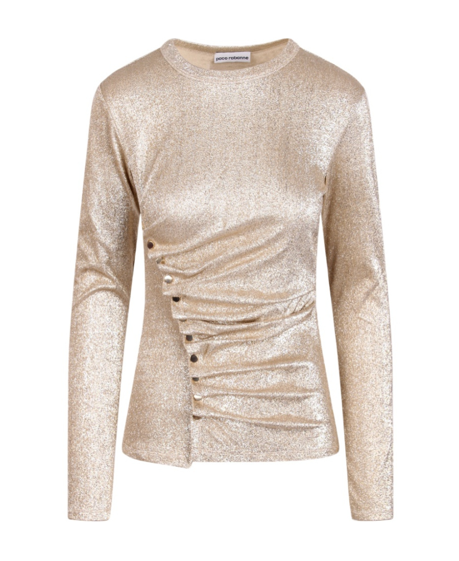RABANNE ASYMMETRIC METALLIC T-SHIRT