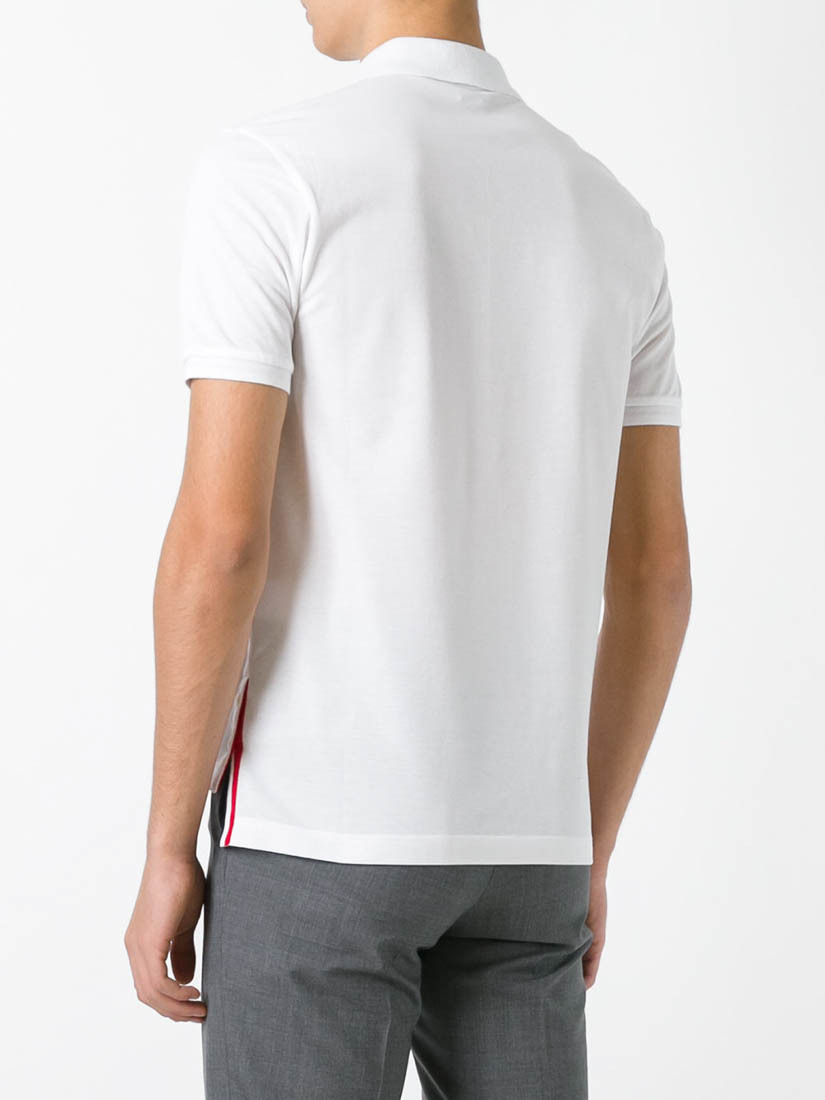 Thom Browne Cotton Polo Shirt With Ribbed Collar And Side Slits In White